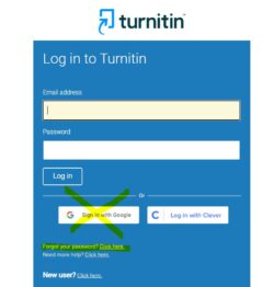 Turnitin log in screen, with Sign in with Google crossed out