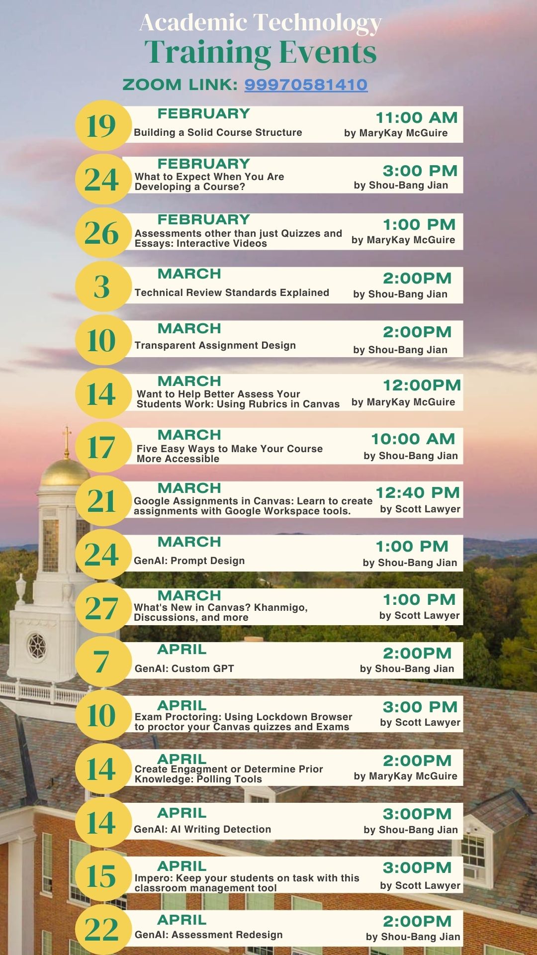 Spring 2025 Training schedule